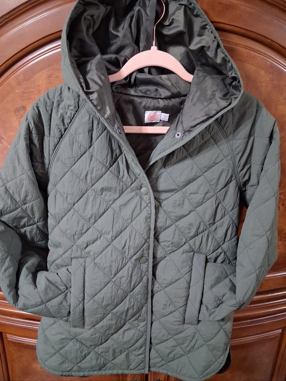 Kids Quilted Hooded Jacket - Khaki Green